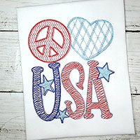 Peace Love USA Machine Embroidery Design